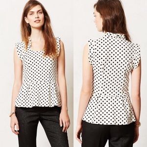 Anthro | Postmark Polka Dot Peplum Ruffle Top M